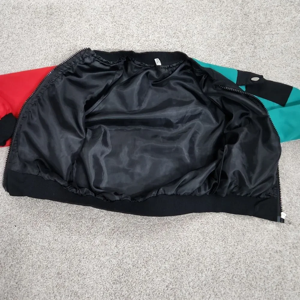 Youth Color Block Bomber Jacket With Chinese Writing at Back